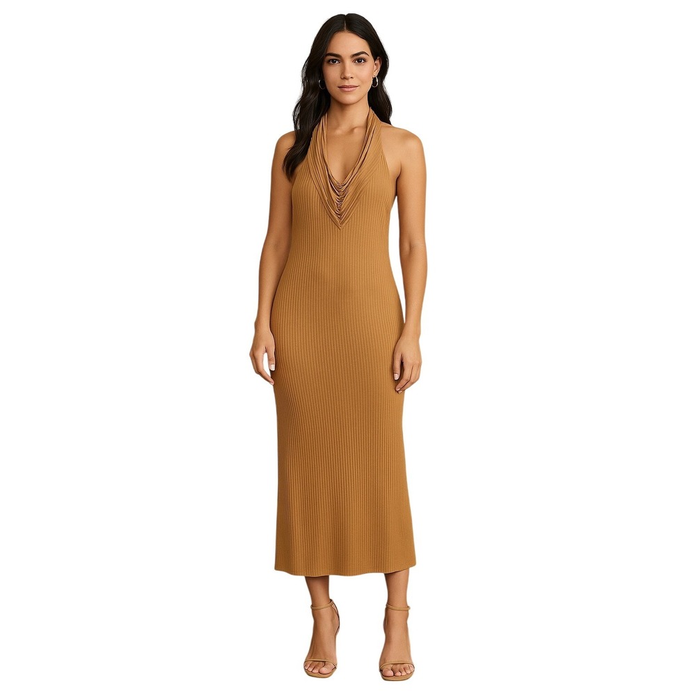 NBD x‎ REVOLVE ribbed halter midi dress in mustard size M